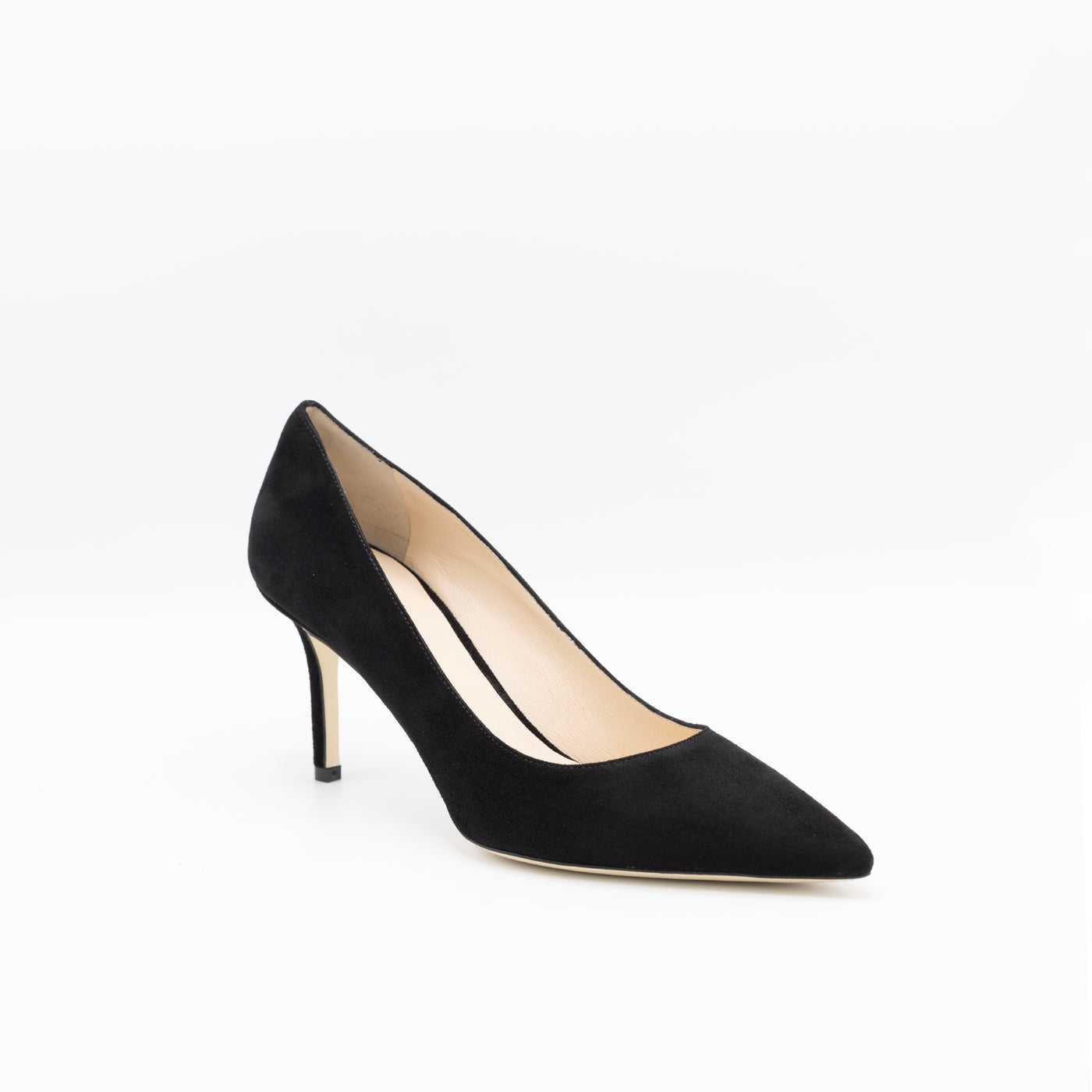 Point toe black suede leather pumps