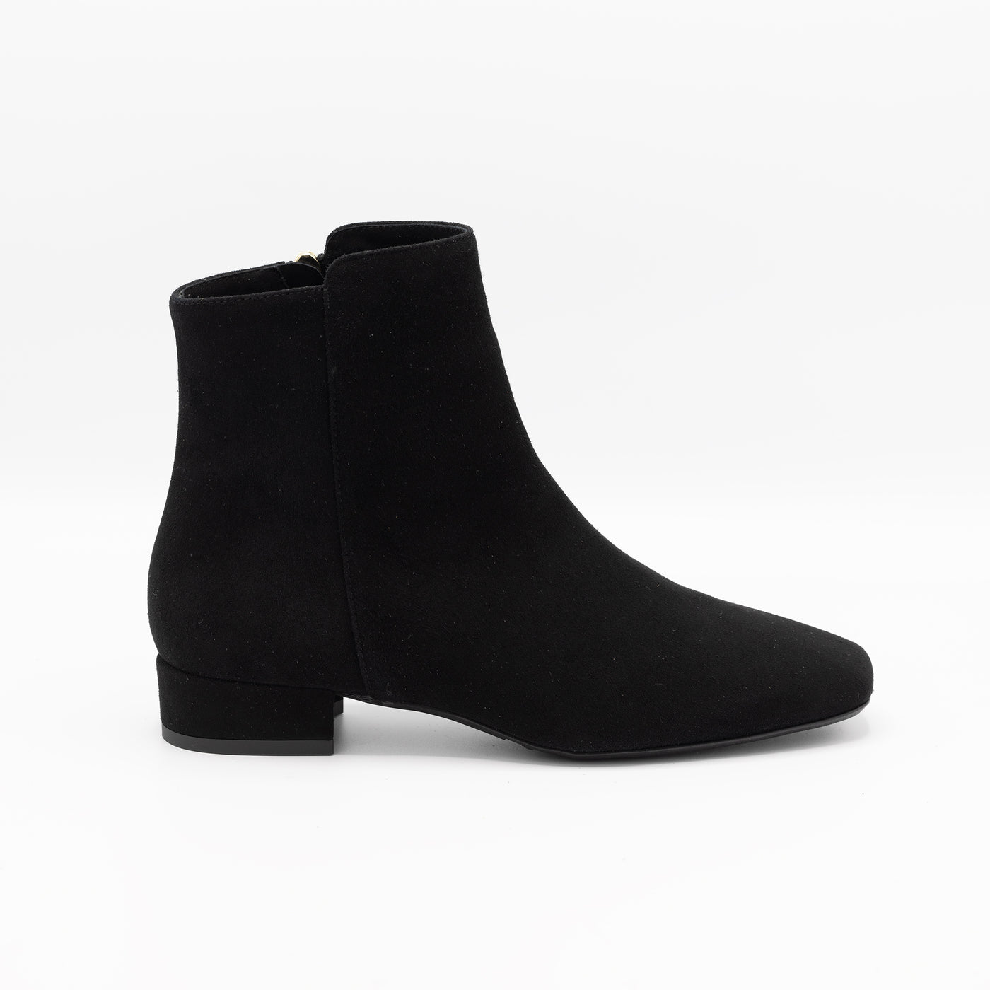 Elegant black suede ankle boots with square toes