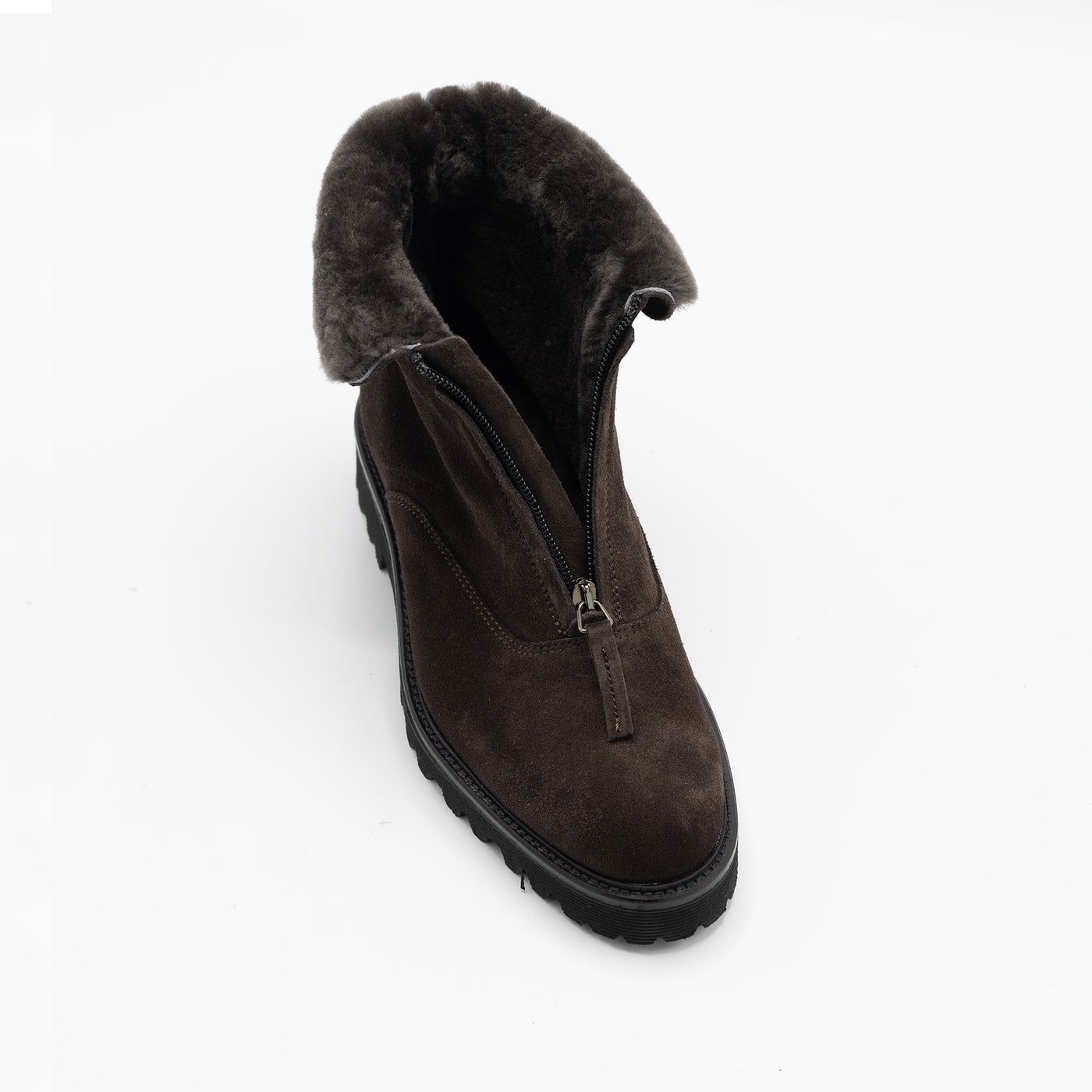 Zip Up Shearling Boots in Brown