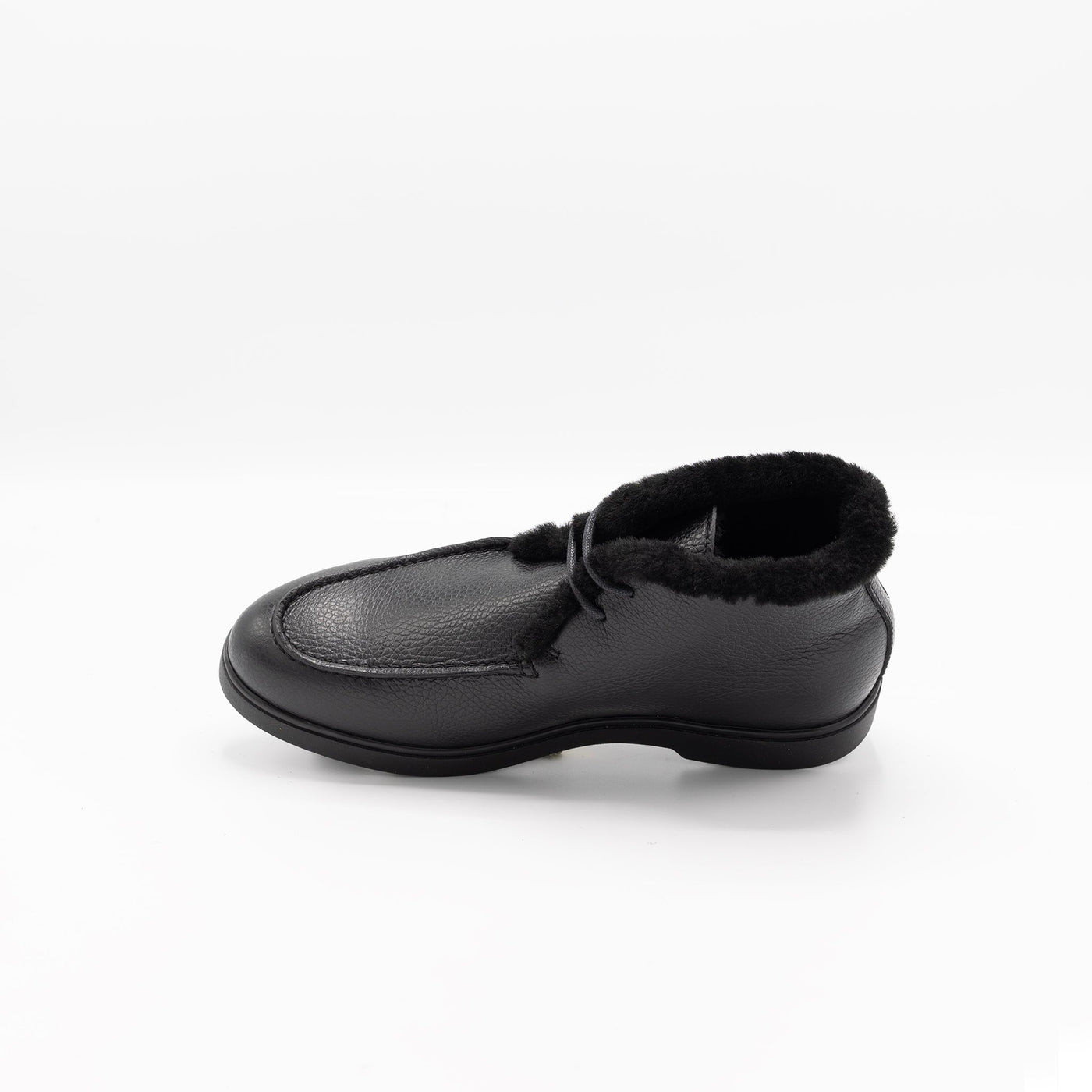 Black Leather Shearling Moccasins