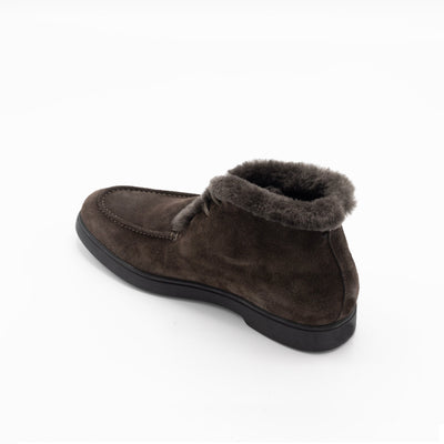 Brown Suede Shearling Moccasins
