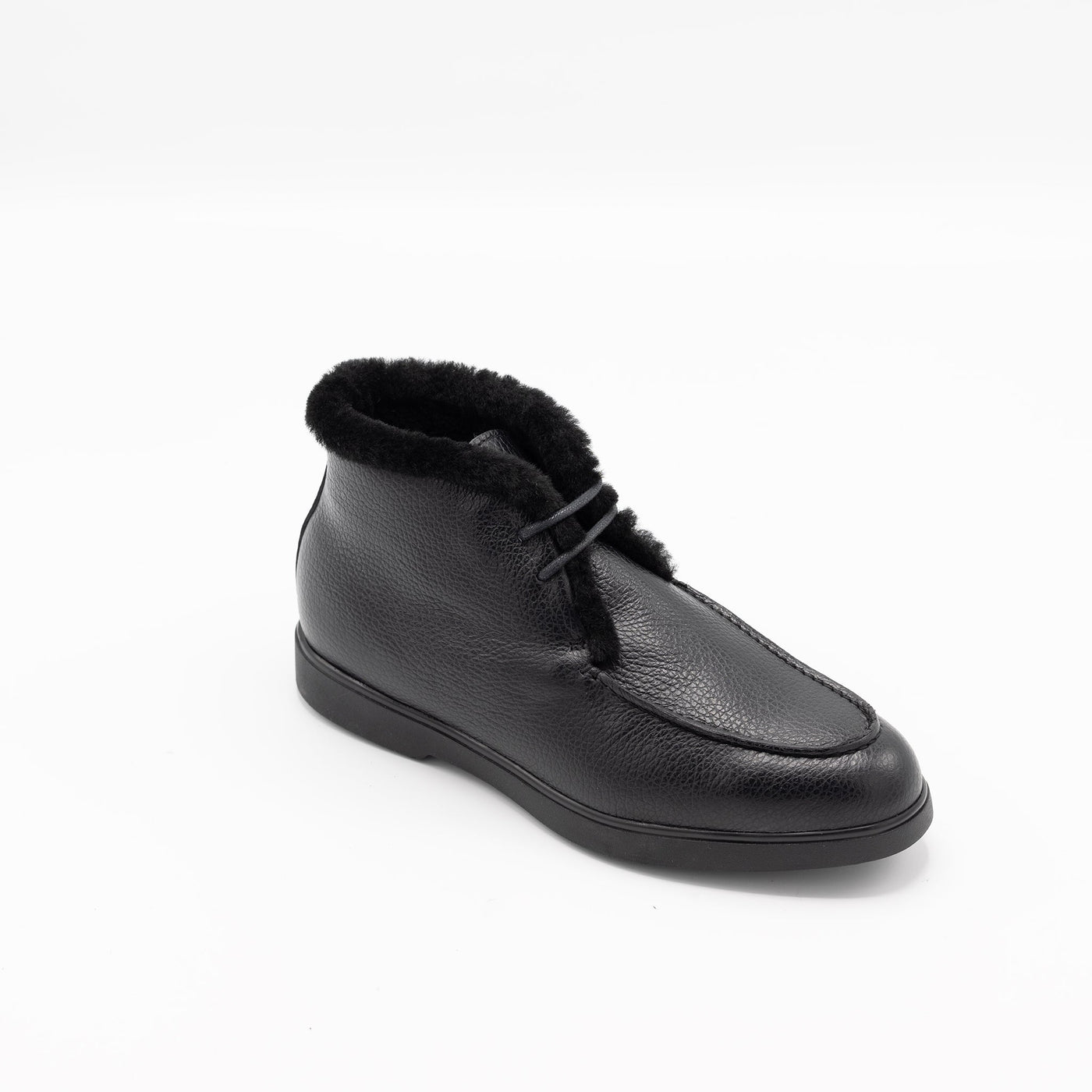 Black Leather Shearling Moccasins