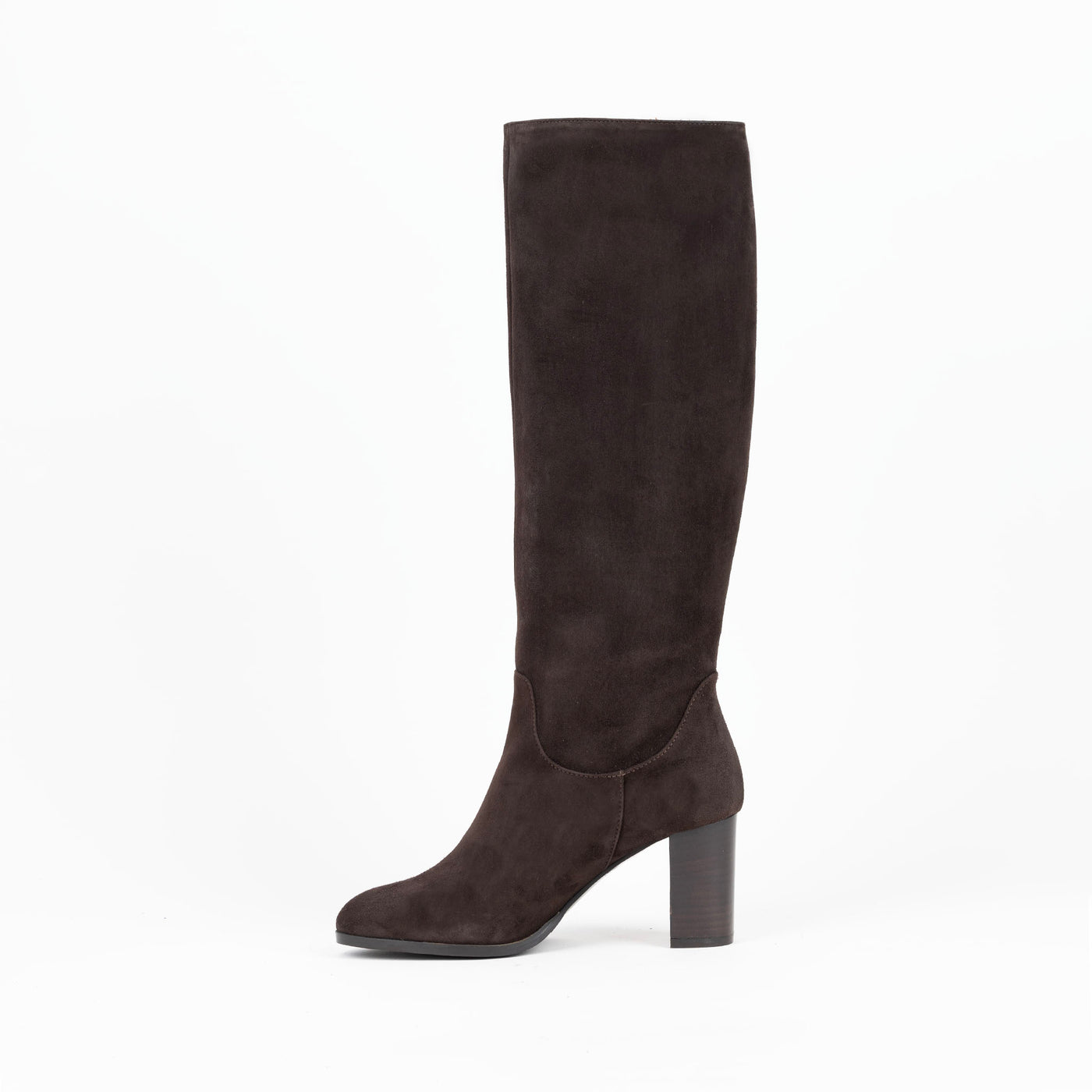 Dark brown suede leather boots with block heels