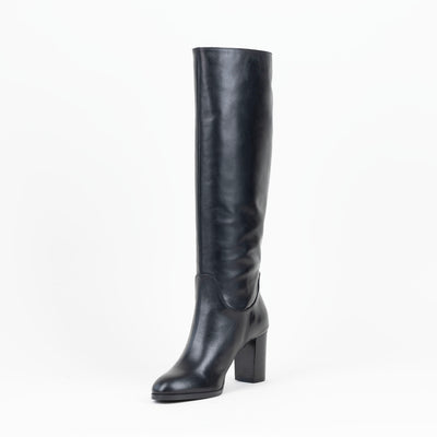 Women's classic high heel black leather boot