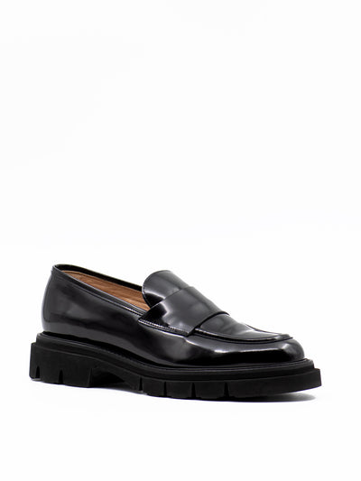 Chunky black leather loafers