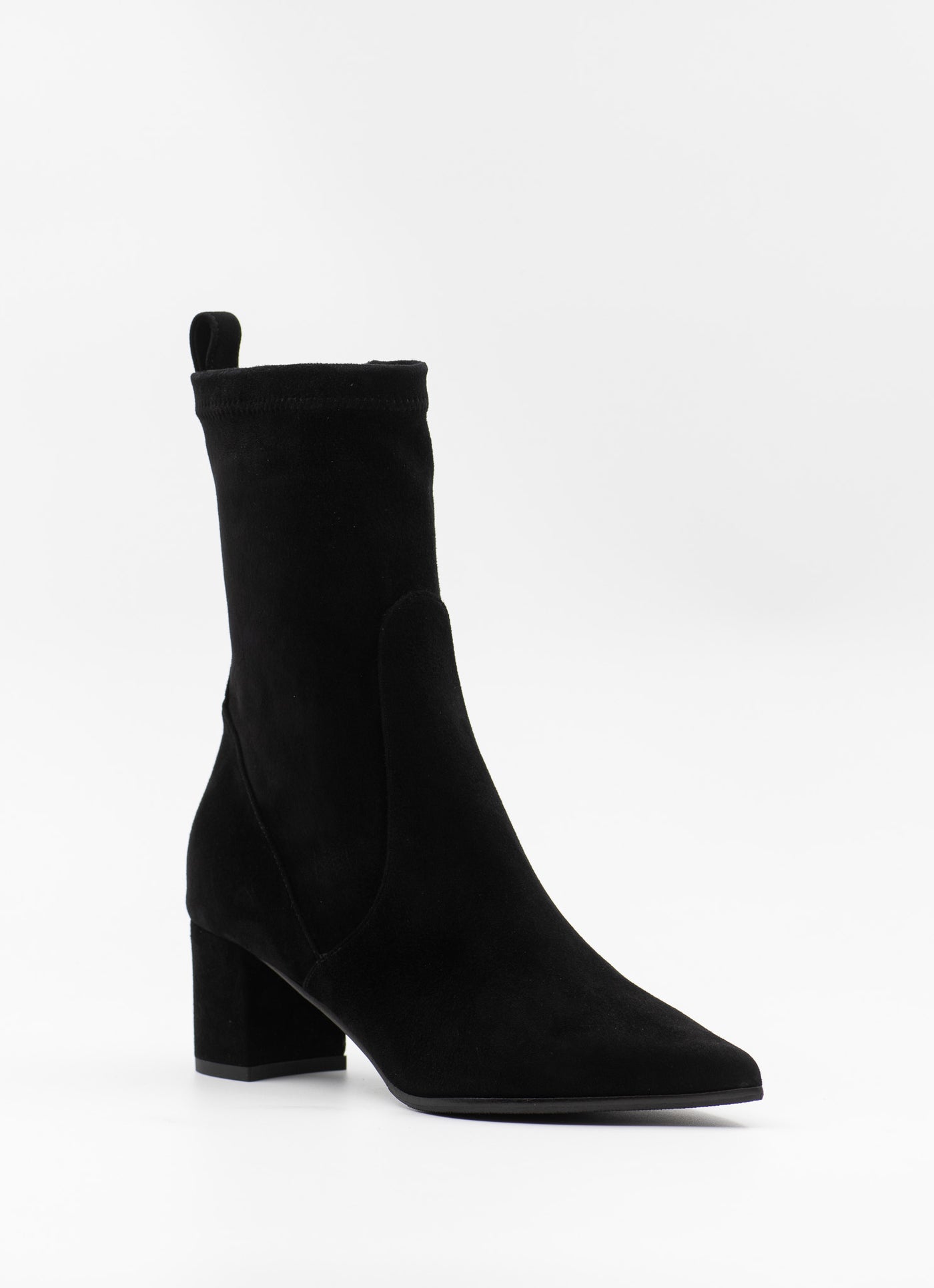 Black Suede Stretch Ankle Boots