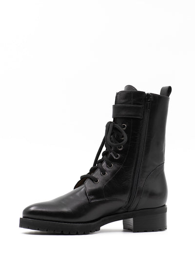 Black leather combat boots for women