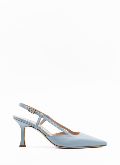 Slingback in light blue with curved heel