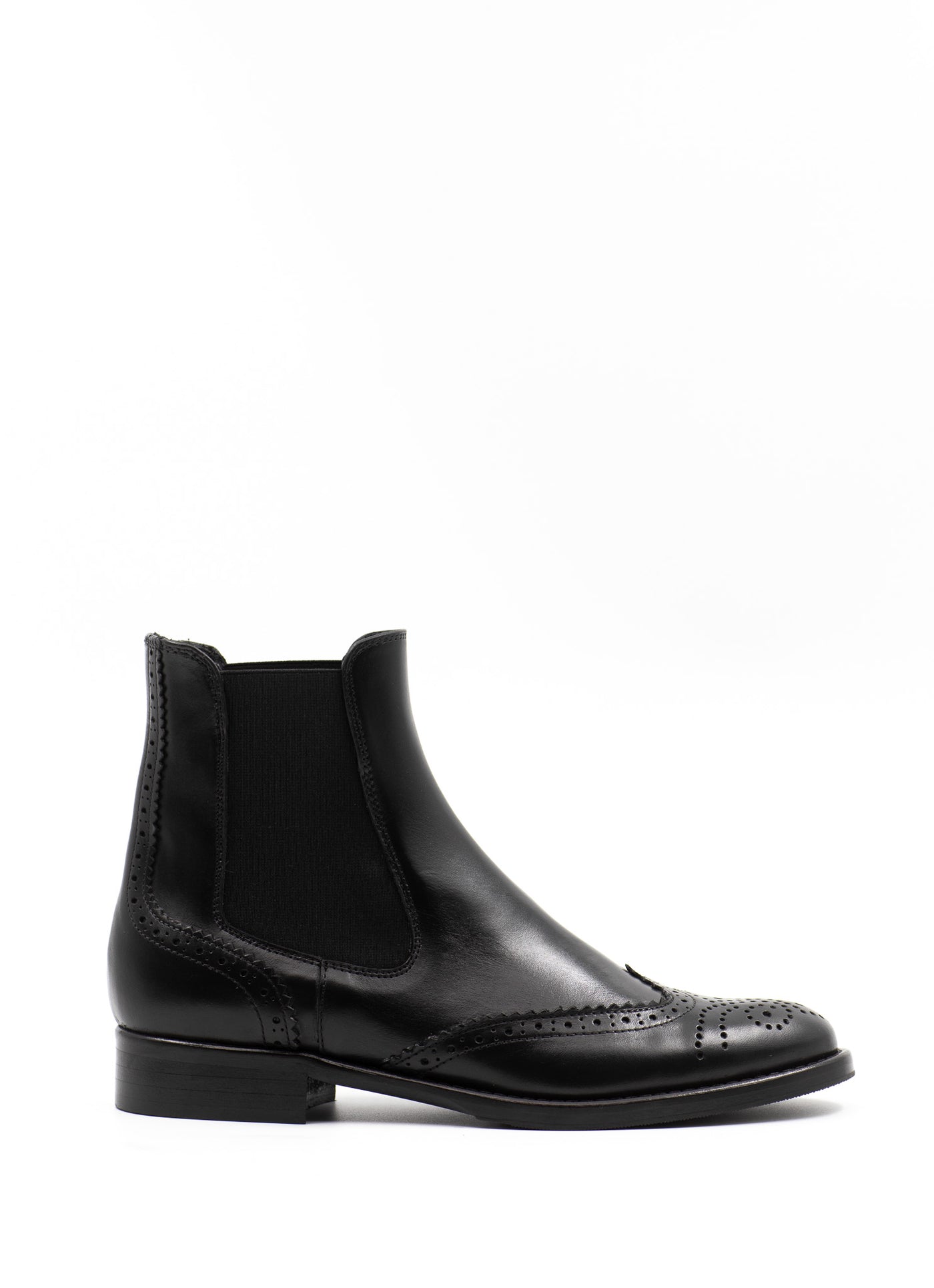 Brogue Chelsea Boots in Black Leather