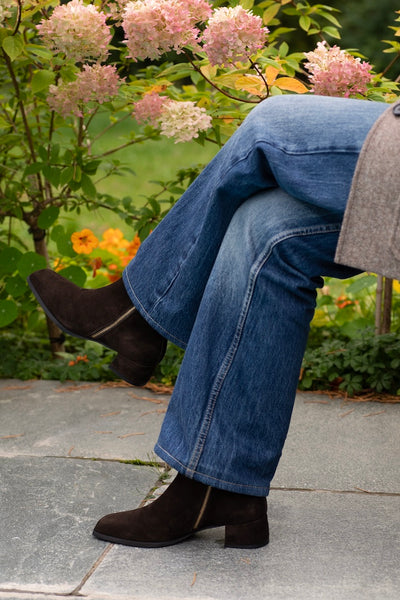 Brown suede boots with denim