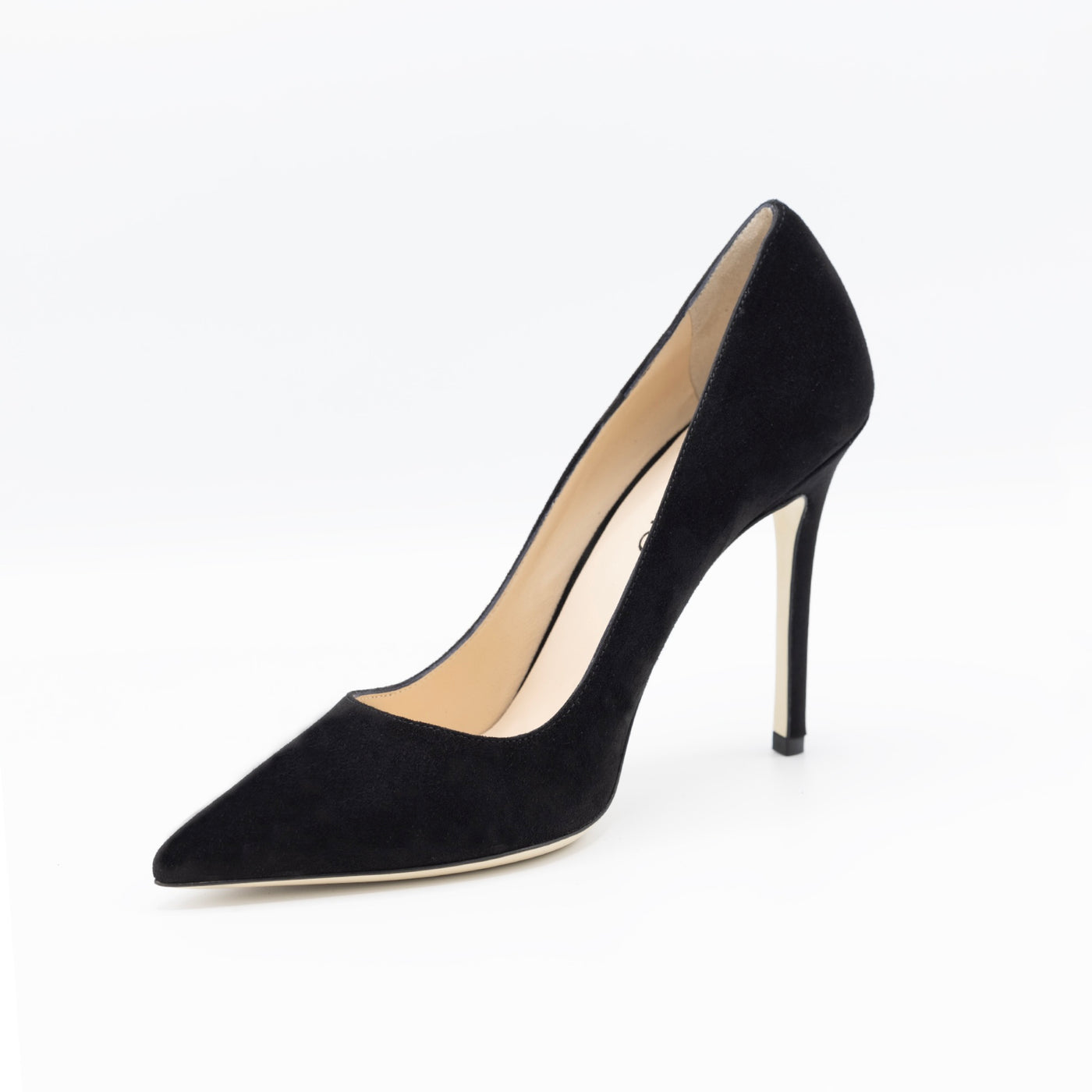 Pointy toe high heel black suede leather pumps