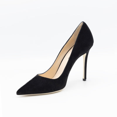 Pointy toe high heel black suede leather pumps