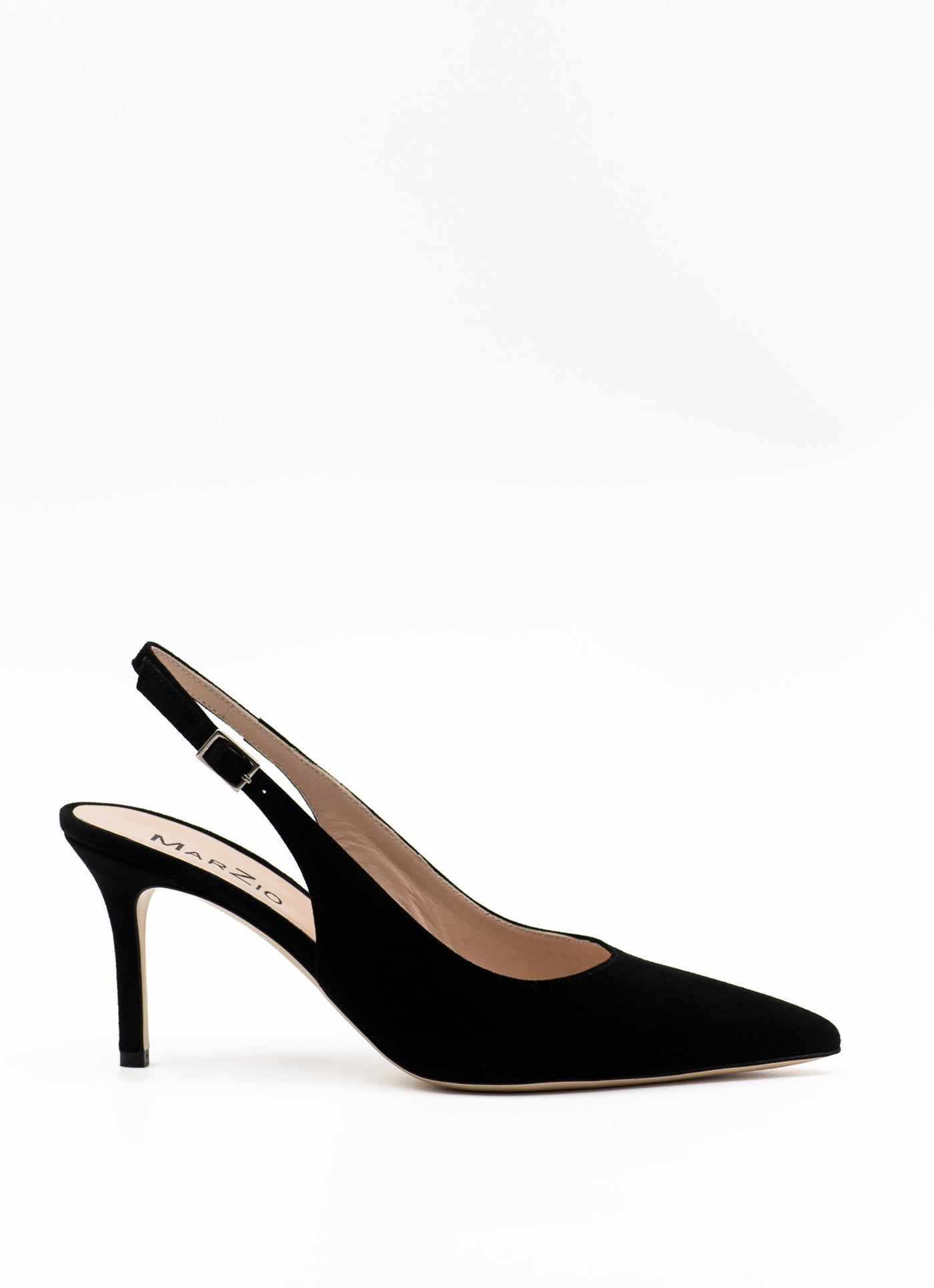 Heeled slingback in black suede