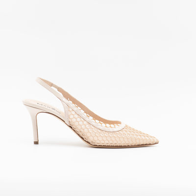 Beige mesh pumps