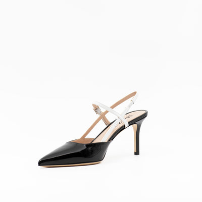 Buckle Strapped Pumps in Black Patent