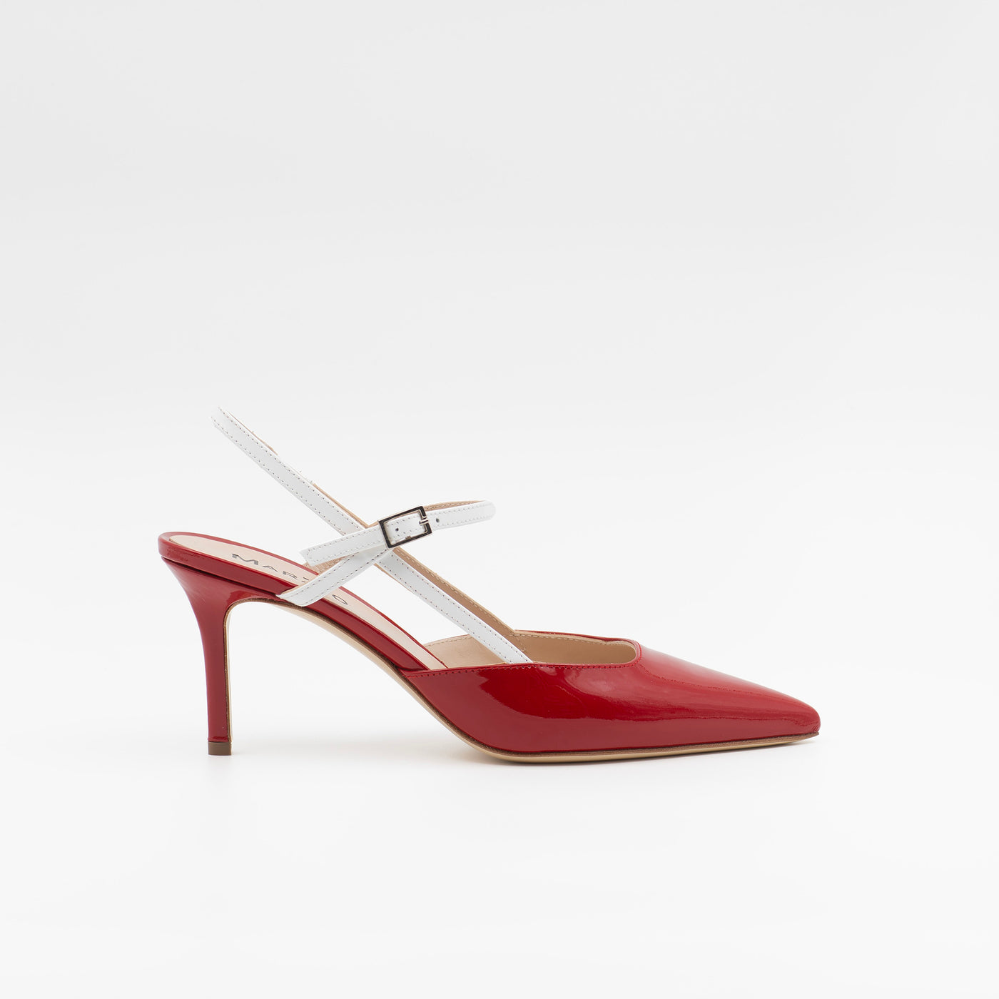Buckle Strapped Pumps in Red Patent