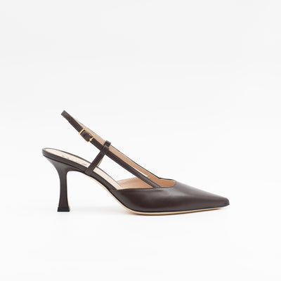 Curved Heel Slingback in Brown Leather