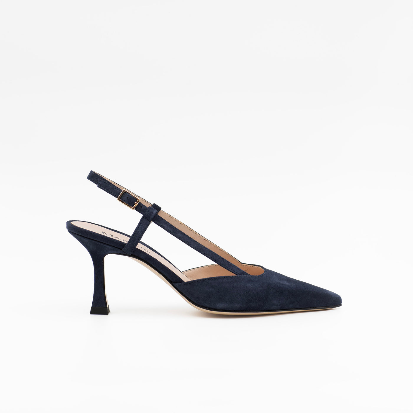 Navy suede slingback pumps