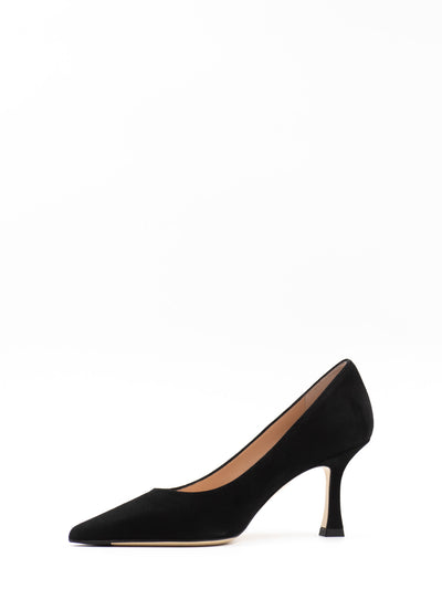 Pumps in black suede with curved heel 