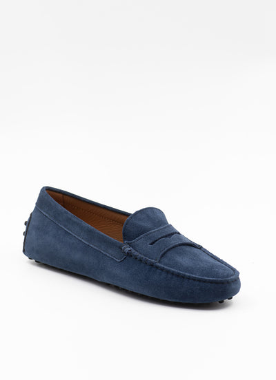 Driving shoe in blue suede