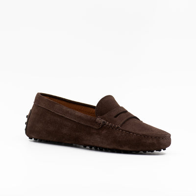 Driving shoe in brown suede