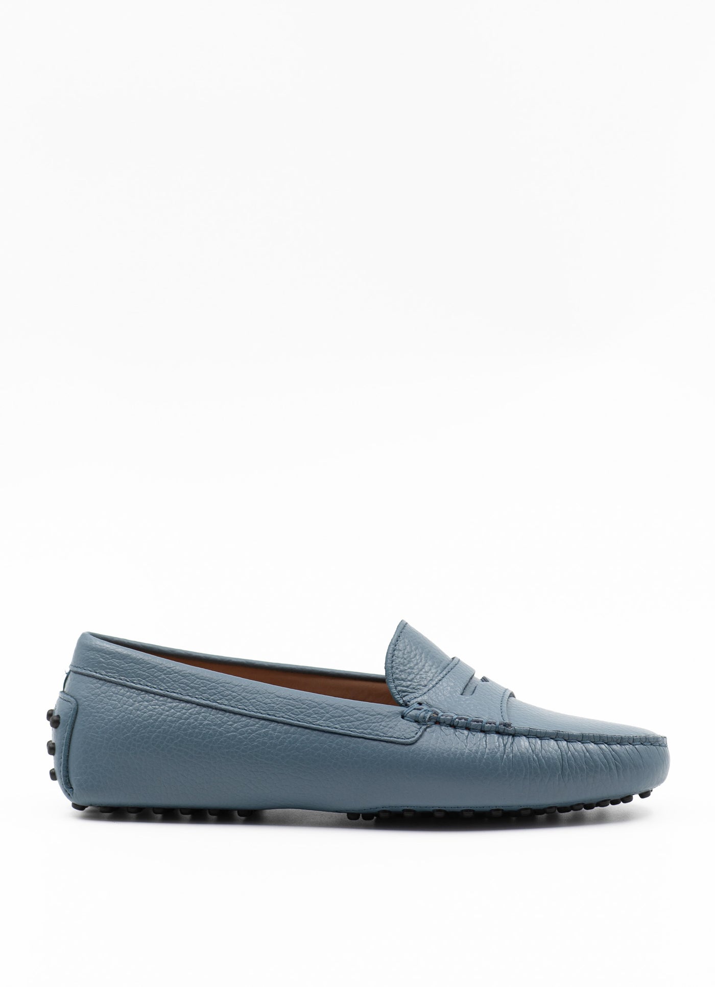 Driving shoe in blue leather