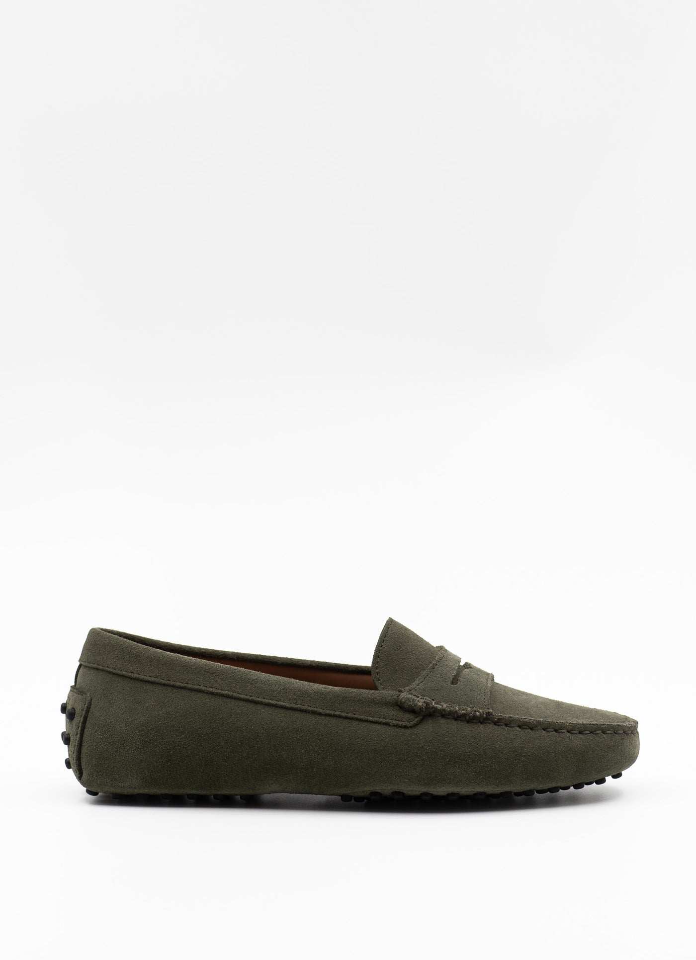 Driving shoe in olive suede