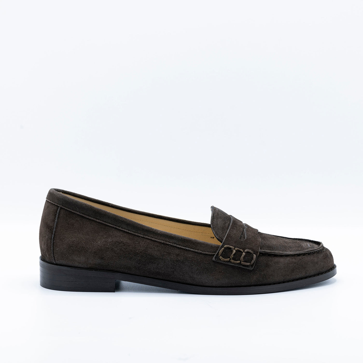 Classic Penny Loafer in Deep Brown suede. 