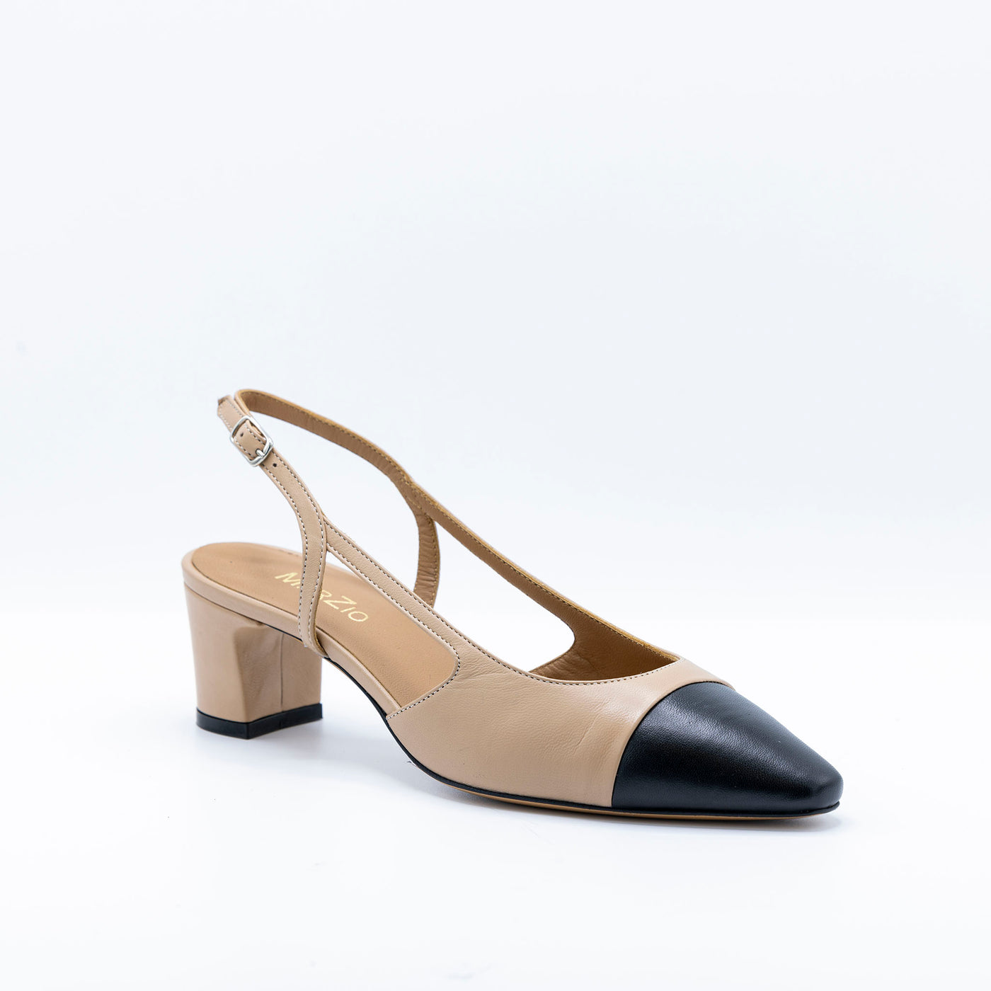 Two-tone Slingback in Beige Leather