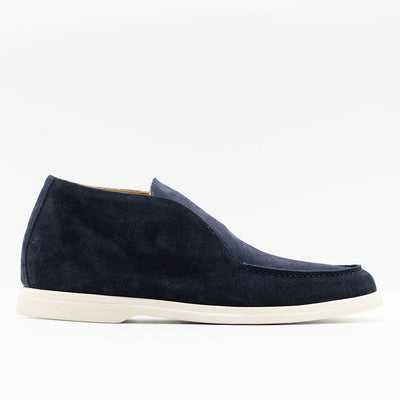 Open walks in navy suede with white rubber sole.