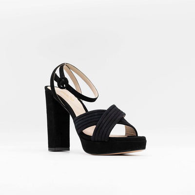 Black suede platform heels