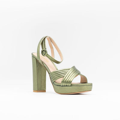 Green metallic leather platform sandals