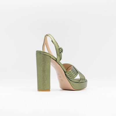 Green metallic leather platform sandals