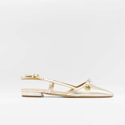 Gold slingback sandal with a bow
