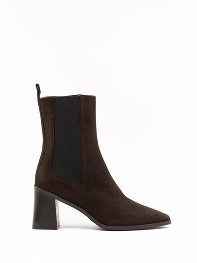 Brown suede leather ankle boots with elastic side tabs
