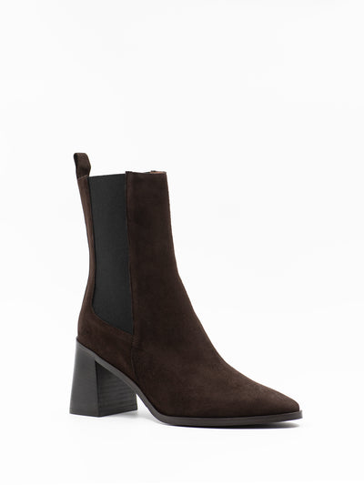 Brown suede leather ankle boots with elastic side tabs