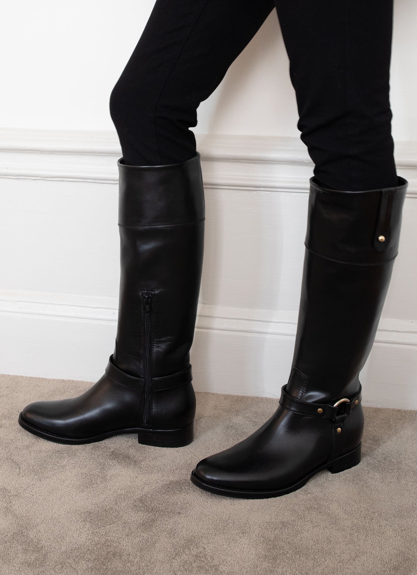 Embellished black riding boot