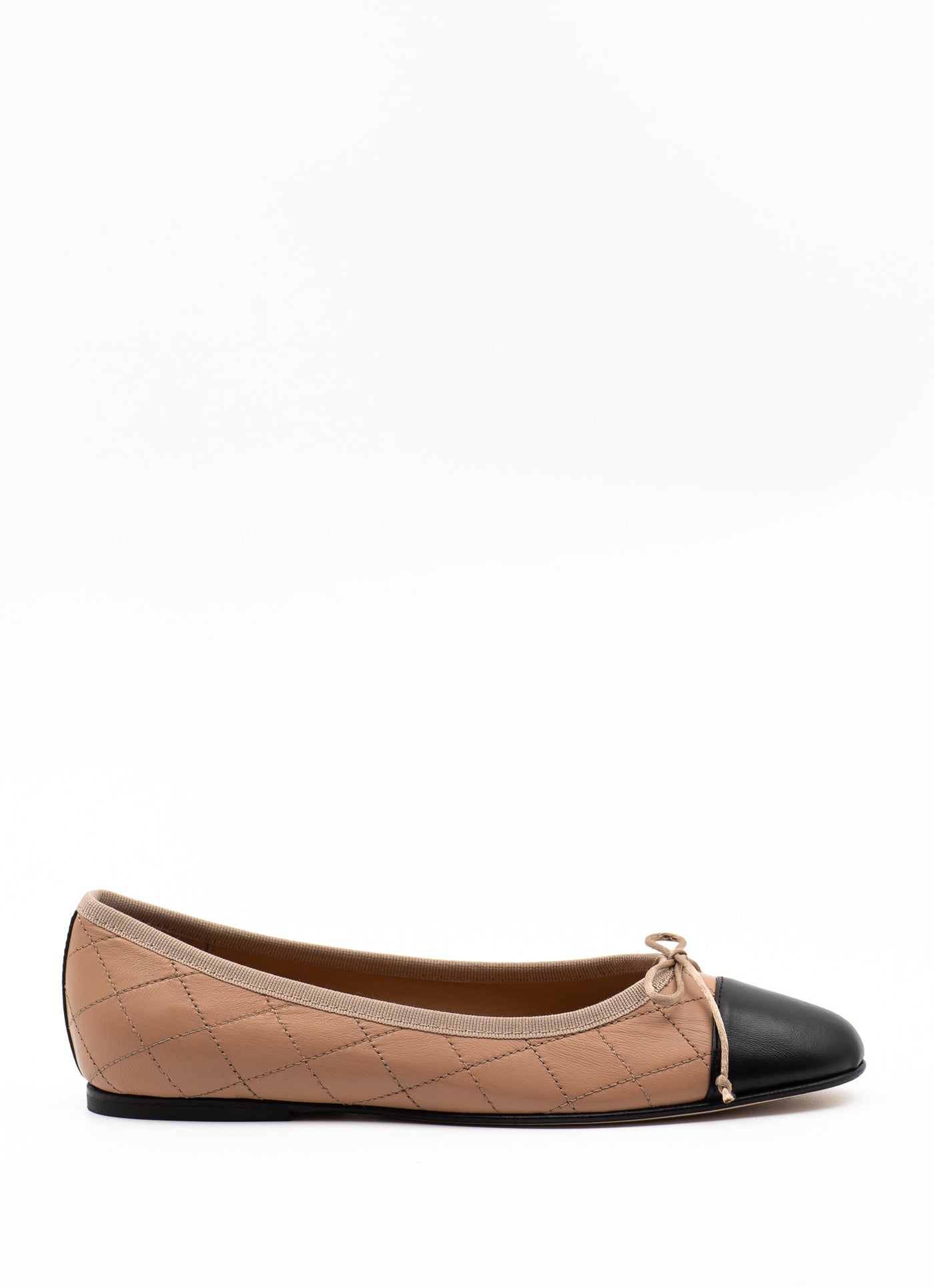 Quilted Ballet Flats in Beige Leather
