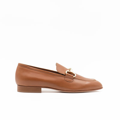 Brown leather horsebit loafers