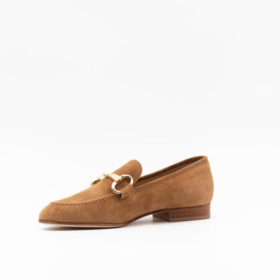 Suede loafers with gold horsebit