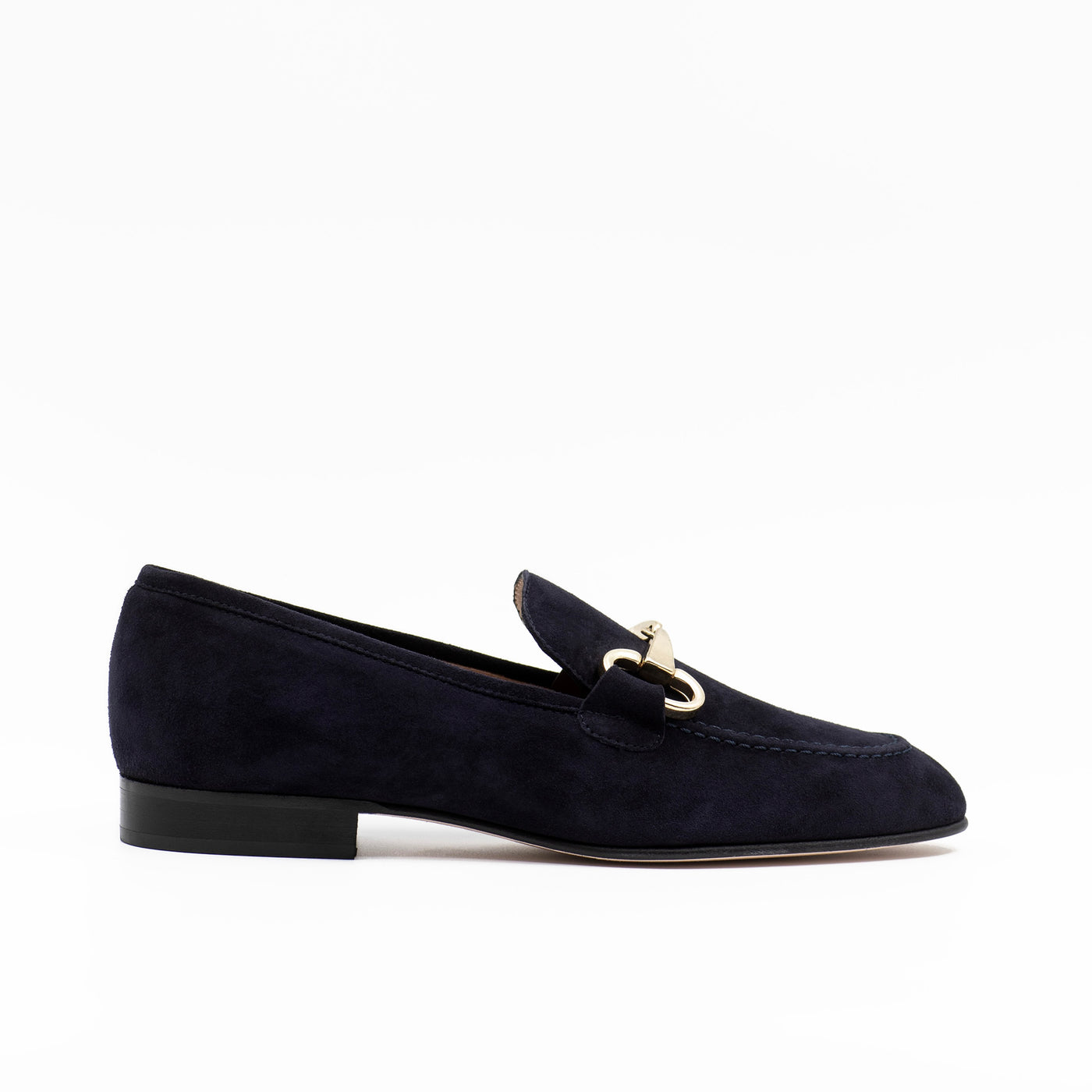 Navy suede horsebit loafer