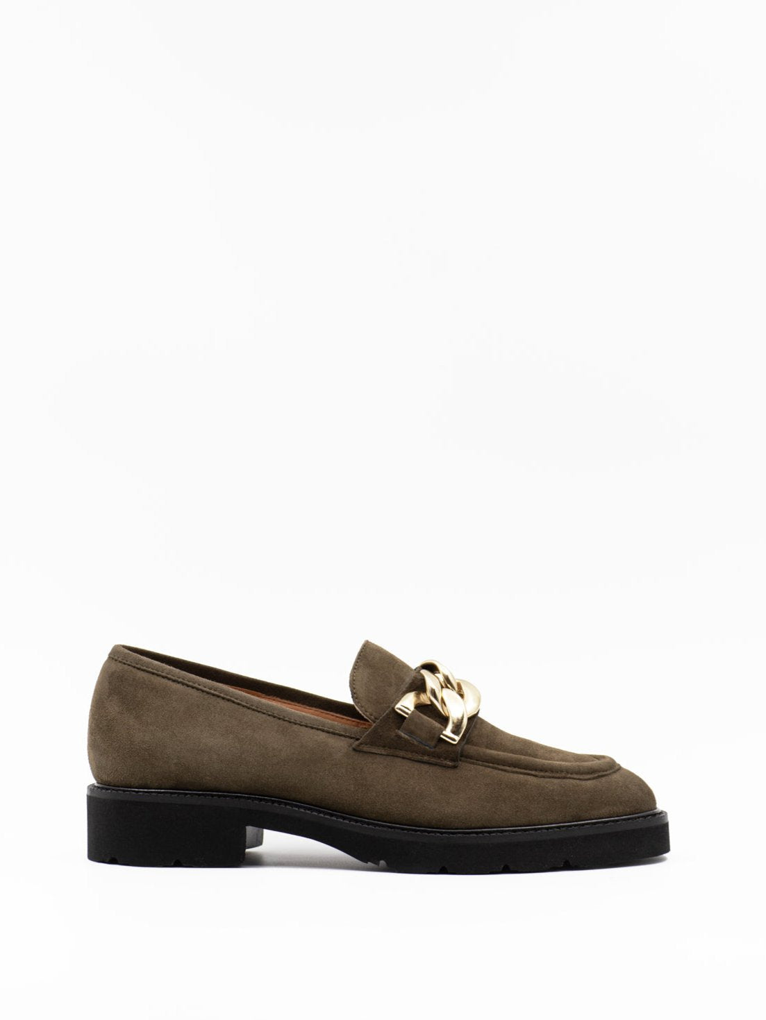 Embellished green suede loafers