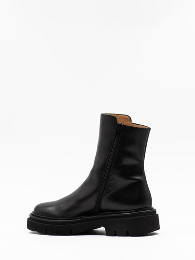 Black leather ankle boots with zipper