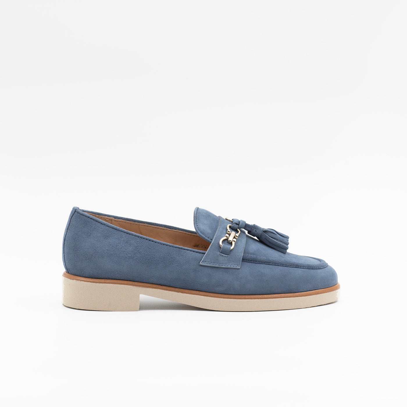 Light blue tassel loafer with rubber sole