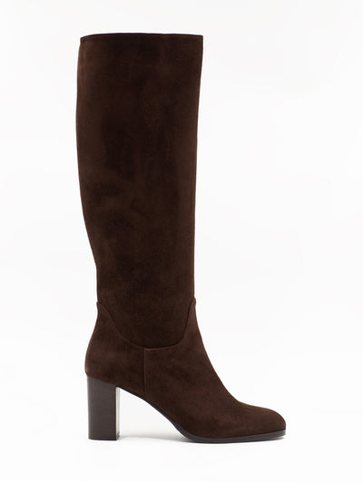 Heeled brown suede leather boots
