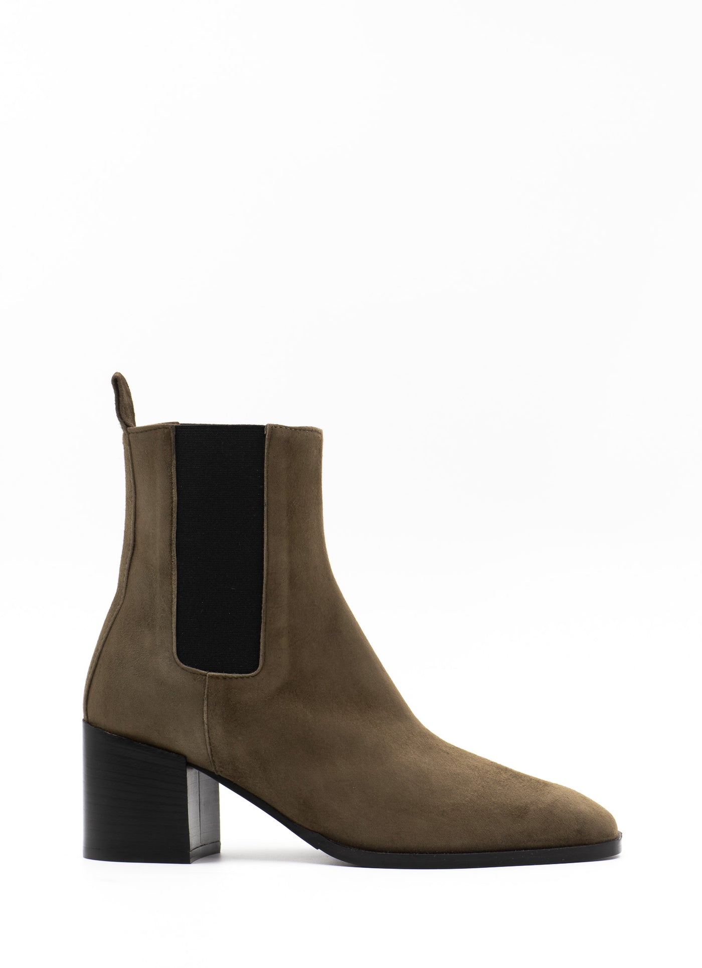 Heeled Chelsea Boots in Green Suede