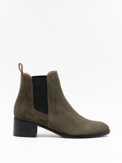 Women's green suede leather chelsea boots