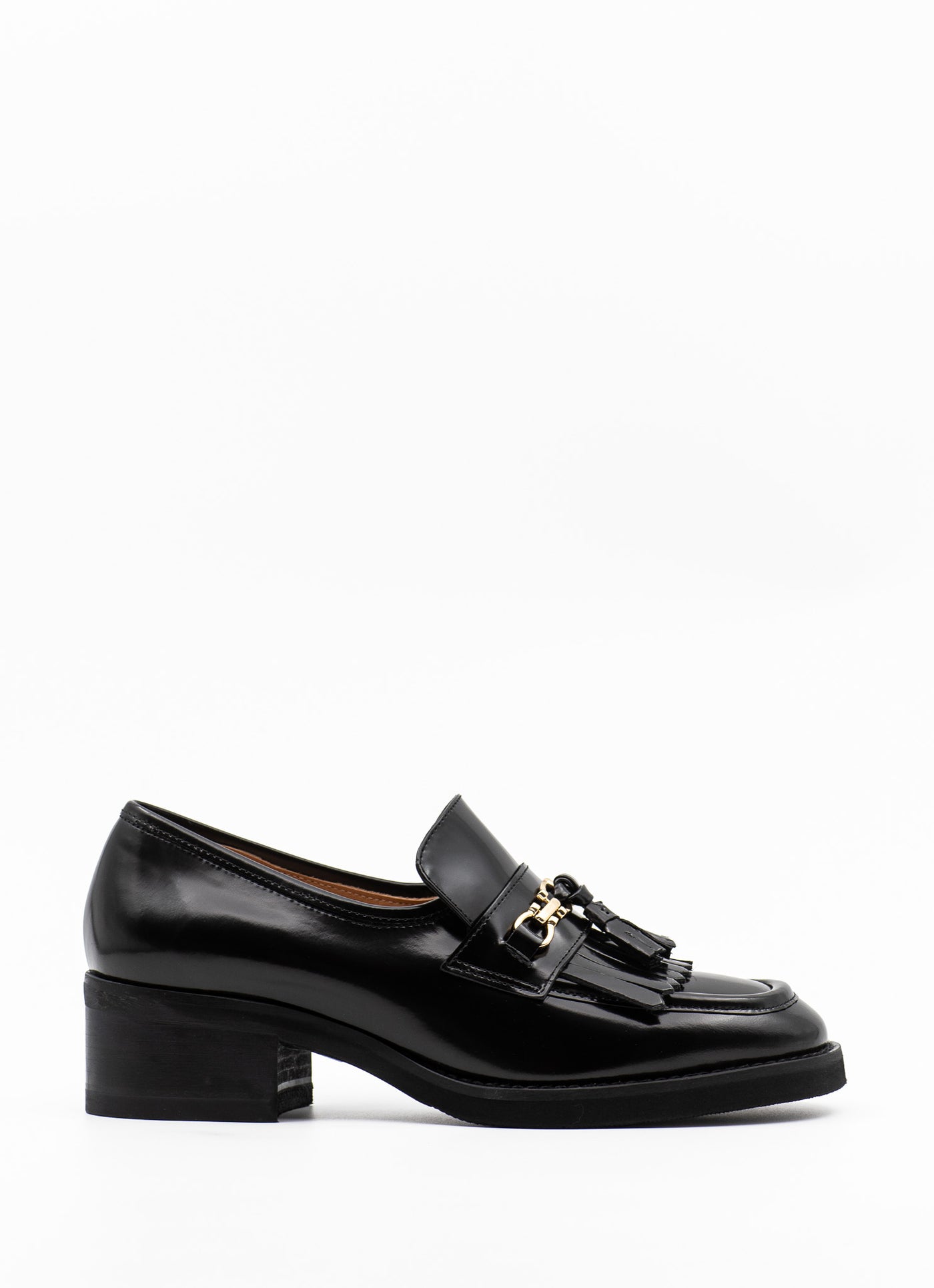 Heeled tassel loafers in black