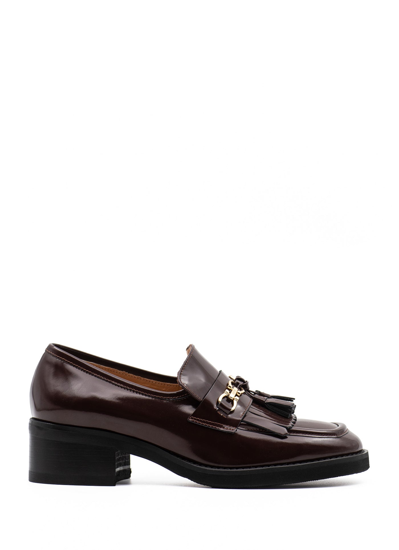 Heeled tassel loafers in bordeaux