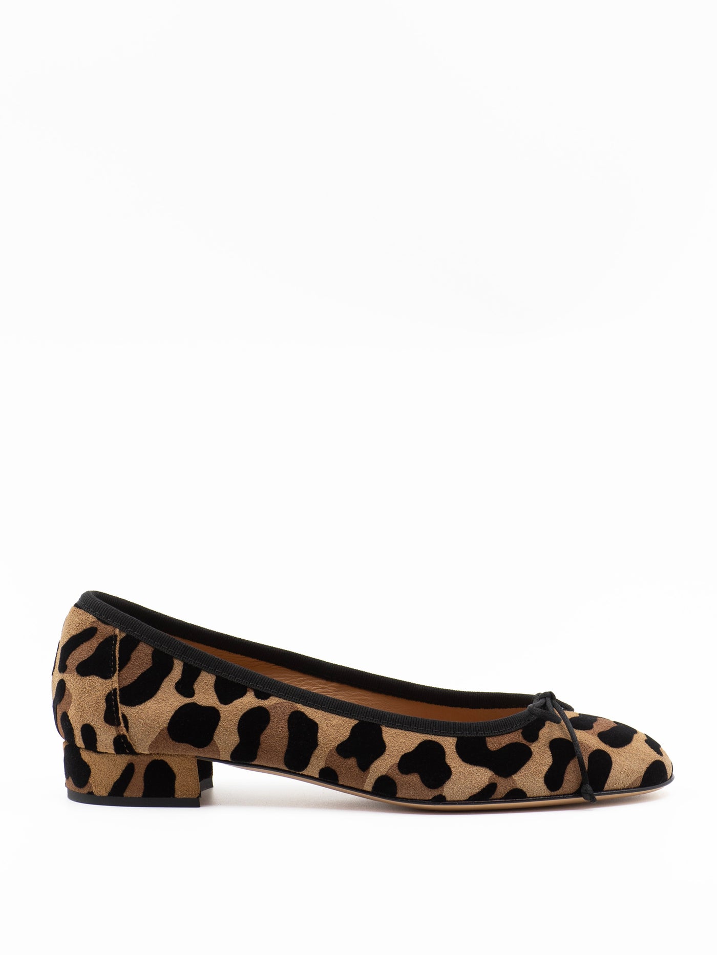 Heeled Scala in leopard printed suede leather